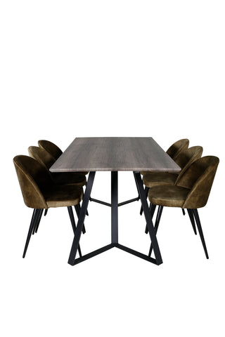 Venture Home Marina Matbord - 180*90*H75 - Grå / Svart+Velvet Dining Chiar - Svarta ben - Dusty Green Velvet_6