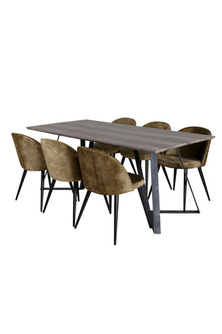 Venture Home Marina Matbord - 180*90*H75 - Grå / Svart+Velvet Dining Chiar - Svarta ben - Dusty Green Velvet_6