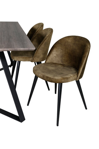 Venture Home Marina Matbord - 180*90*H75 - Grå / Svart+Velvet Dining Chiar - Svarta ben - Dusty Green Velvet_6