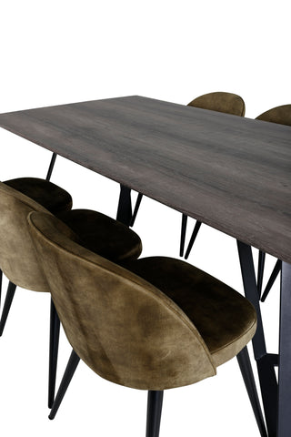 Venture Home Marina Matbord - 180*90*H75 - Grå / Svart+Velvet Dining Chiar - Svarta ben - Dusty Green Velvet_6