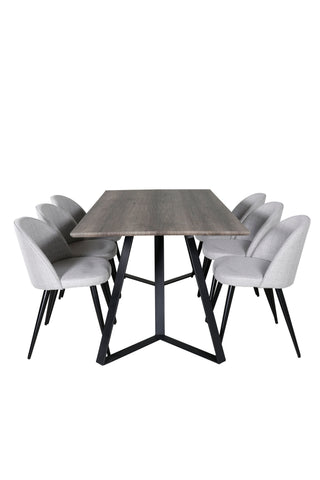 Venture Home Marina Matbord - 180*90*H75 - Grå / Svart+Velvet Dining Chiar - Svarta ben - Light GreyFabric_6