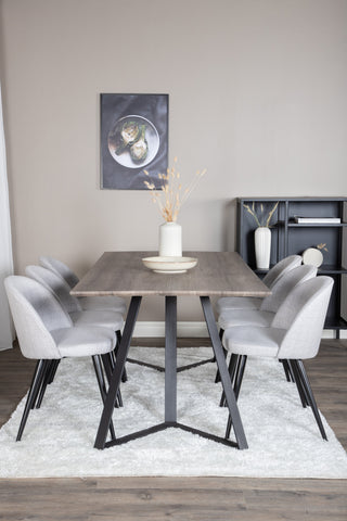 Venture Home Marina Matbord - 180*90*H75 - Grå / Svart+Velvet Dining Chiar - Svarta ben - Light GreyFabric_6