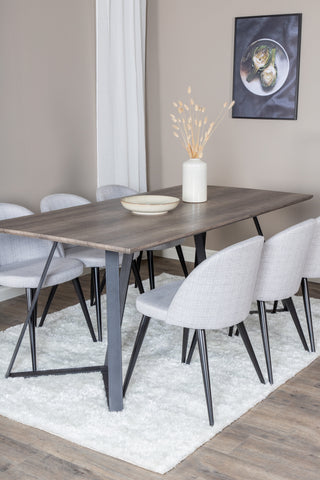 Venture Home Marina Matbord - 180*90*H75 - Grå / Svart+Velvet Dining Chiar - Svarta ben - Light GreyFabric_6