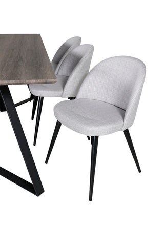 Venture Home Marina Matbord - 180*90*H75 - Grå / Svart+Velvet Dining Chiar - Svarta ben - Light GreyFabric_6