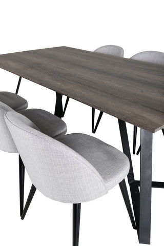 Venture Home Marina Matbord - 180*90*H75 - Grå / Svart+Velvet Dining Chiar - Svarta ben - Light GreyFabric_6