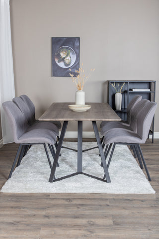 Venture Home Marina Matbord - 180*90*H75 - Grå / Svart+Gemma Matstol - Svarta Ben - Grå Tyg_6
