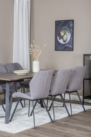 Venture Home Marina Matbord - 180*90*H75 - Grå / Svart+Gemma Matstol - Svarta Ben - Grå Tyg_6