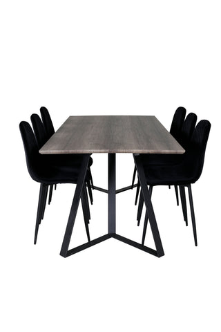 Venture Home Marina Matbord - 180*90*H75 - Grå / Svart+Polar Diamond Matstol - Svarta Ben - Black Velvet_6
