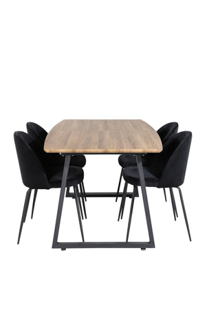 Inca Matbord - 160/200*85*H75 - Ek / Svart+Wrinkles Matstol - Svarta Ben - Svart Sammet_4