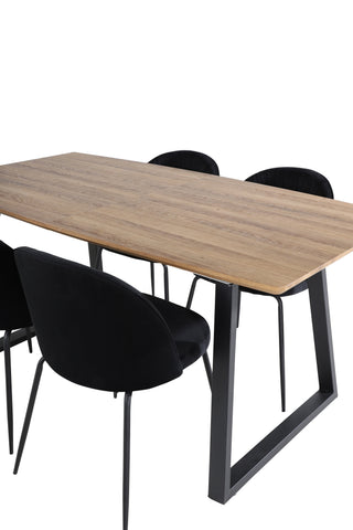 Inca Matbord - 160/200*85*H75 - Ek / Svart+Wrinkles Matstol - Svarta Ben - Svart Sammet_4