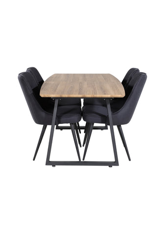 Inca Matbord - 160/200*85*H75 - Ek / Svart+Velvet Deluxe Matbord - Svarta Ben - Svart Tyg_4