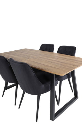 Inca Matbord - 160/200*85*H75 - Ek / Svart+Velvet Deluxe Matbord - Svarta Ben - Svart Tyg_4