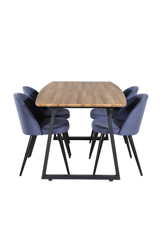 Inca Matbord - 160/200*85*H75 - Ek / Svart+Velvet Dining Chiar - Svarta ben - Blå Tyg_4