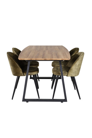 Inca Matbord - 160/200*85*H75 - Ek / Svart+Velvet Dining Chiar - Svarta ben - Dusty Green Velvet_4