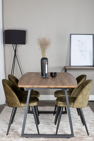 Inca Matbord - 160/200*85*H75 - Ek / Svart+Velvet Dining Chiar - Svarta ben - Dusty Green Velvet_4