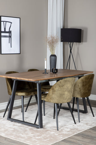 Inca Matbord - 160/200*85*H75 - Ek / Svart+Velvet Dining Chiar - Svarta ben - Dusty Green Velvet_4