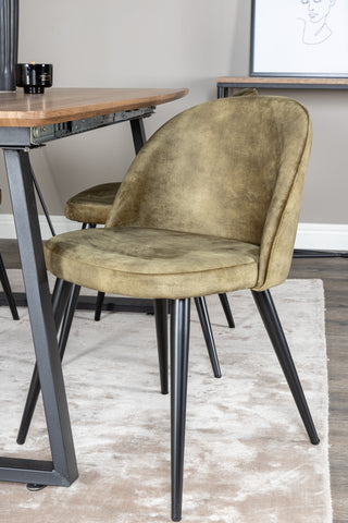 Inca Matbord - 160/200*85*H75 - Ek / Svart+Velvet Dining Chiar - Svarta ben - Dusty Green Velvet_4