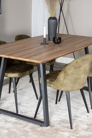 Inca Matbord - 160/200*85*H75 - Ek / Svart+Velvet Dining Chiar - Svarta ben - Dusty Green Velvet_4