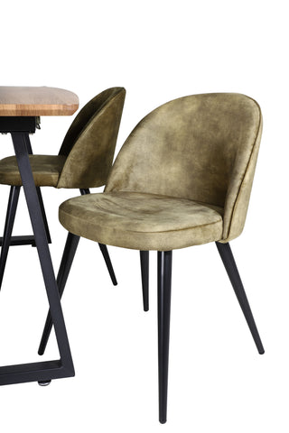 Inca Matbord - 160/200*85*H75 - Ek / Svart+Velvet Dining Chiar - Svarta ben - Dusty Green Velvet_4