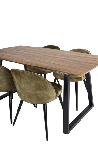 Inca Matbord - 160/200*85*H75 - Ek / Svart+Velvet Dining Chiar - Svarta ben - Dusty Green Velvet_4