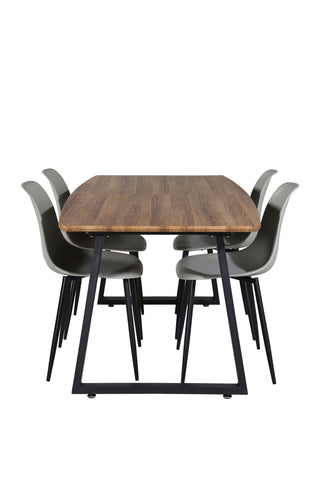 Inca Matbord - 160/200*85*H75 - Ek / Svart+Polar Plast Matstol - Svarta Ben / Grå Plast_4