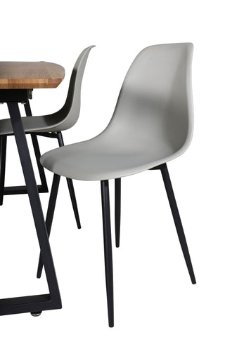 Inca Matbord - 160/200*85*H75 - Ek / Svart+Polar Plast Matstol - Svarta Ben / Grå Plast_4