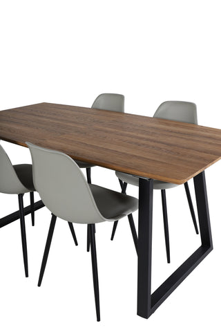 Inca Matbord - 160/200*85*H75 - Ek / Svart+Polar Plast Matstol - Svarta Ben / Grå Plast_4
