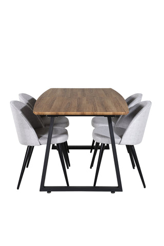Inca Matbord - 160/200*85*H75 - Ek / Svart+Velvet Dining Chiar - Svarta ben - Light GreyFabric_4