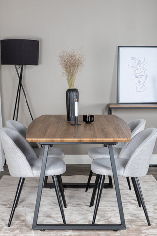 Inca Matbord - 160/200*85*H75 - Ek / Svart+Velvet Dining Chiar - Svarta ben - Light GreyFabric_4