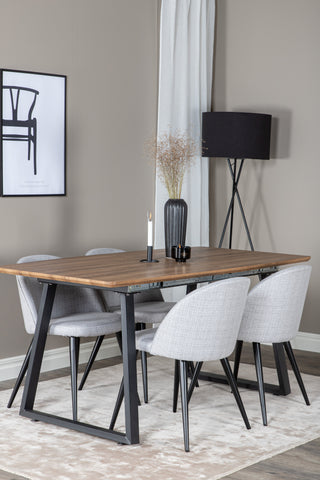 Inca Matbord - 160/200*85*H75 - Ek / Svart+Velvet Dining Chiar - Svarta ben - Light GreyFabric_4