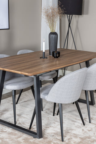 Inca Matbord - 160/200*85*H75 - Ek / Svart+Velvet Dining Chiar - Svarta ben - Light GreyFabric_4