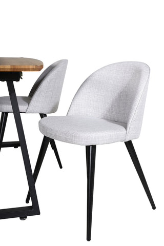 Inca Matbord - 160/200*85*H75 - Ek / Svart+Velvet Dining Chiar - Svarta ben - Light GreyFabric_4