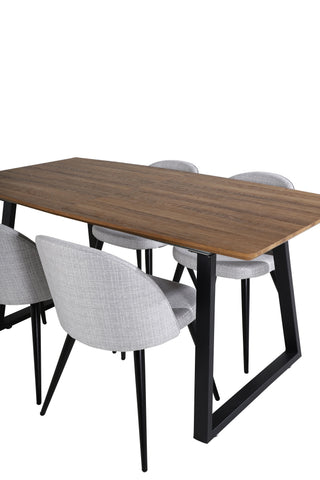 Inca Matbord - 160/200*85*H75 - Ek / Svart+Velvet Dining Chiar - Svarta ben - Light GreyFabric_4