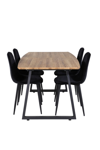 Inca Matbord - 160/200*85*H75 - Ek / Svart+Polar Diamond Matstol - Svarta Ben - Svart Sammet_4