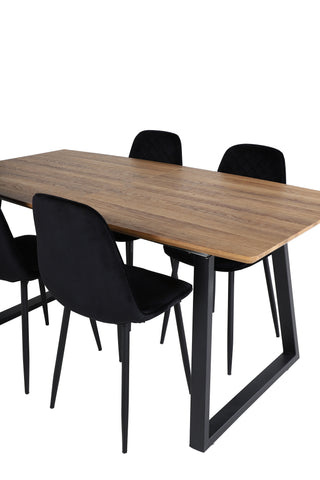 Inca Matbord - 160/200*85*H75 - Ek / Svart+Polar Diamond Matstol - Svarta Ben - Svart Sammet_4