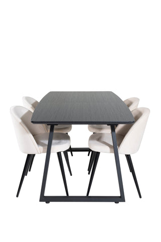 Inca förlängningsbord - Svart topp / svarta ben + matstol i sammet - Beige / Svart_4