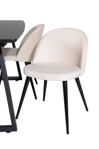 Inca förlängningsbord - Svart topp / svarta ben + matstol i sammet - Beige / Svart_4