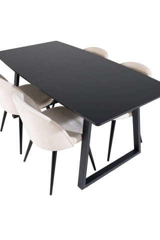 Inca förlängningsbord - Svart topp / svarta ben + matstol i sammet - Beige / Svart_4