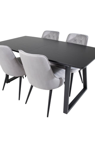 Inca förlängningsbord - Svart topp / svarta ben+Velvet Deluxe Matstol - Ljusgrå / Svart_4