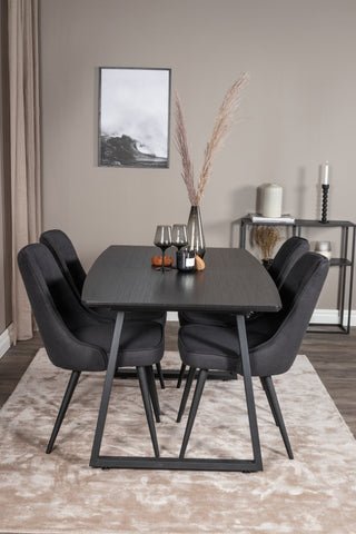 Inca förlängningsbord - Svart topp / svarta ben+Velvet Deluxe Matstol - Svarta ben - Svart tyg_4