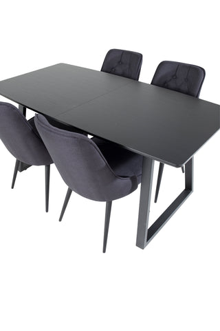 Inca förlängningsbord - Svart topp / svarta ben+Velvet Deluxe Matstol - Svarta ben - Svart tyg_4