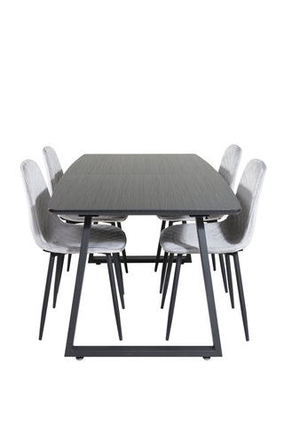 Inca förlängningsbord - Svart topp / svarta ben+Polar Diamond Dining Chair - Svarta ben - Grey Velvet_4