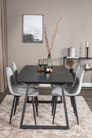 Inca förlängningsbord - Svart topp / svarta ben+Polar Diamond Dining Chair - Svarta ben - Grey Velvet_4