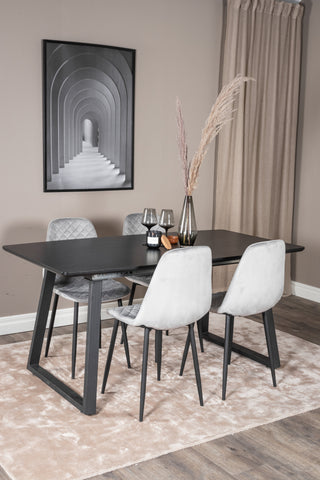 Inca förlängningsbord - Svart topp / svarta ben+Polar Diamond Dining Chair - Svarta ben - Grey Velvet_4