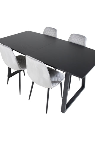 Inca förlängningsbord - Svart topp / svarta ben+Polar Diamond Dining Chair - Svarta ben - Grey Velvet_4