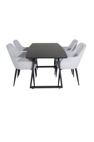 Inca förlängningsbord - Svart topp / svarta ben + Comfort Dining Chair - Svarta ben / Ljusgrå manchester _4