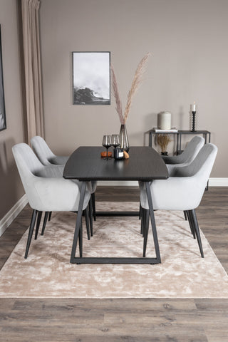 Inca förlängningsbord - Svart topp / svarta ben + Comfort Dining Chair - Svarta ben / Ljusgrå manchester _4