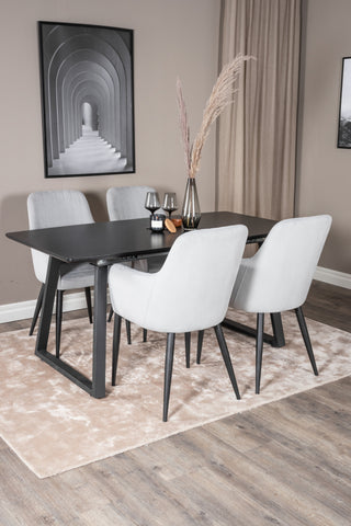 Inca förlängningsbord - Svart topp / svarta ben + Comfort Dining Chair - Svarta ben / Ljusgrå manchester _4
