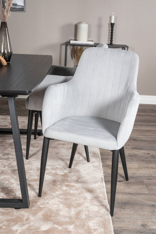 Inca förlängningsbord - Svart topp / svarta ben + Comfort Dining Chair - Svarta ben / Ljusgrå manchester _4