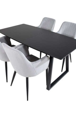 Inca förlängningsbord - Svart topp / svarta ben + Comfort Dining Chair - Svarta ben / Ljusgrå manchester _4